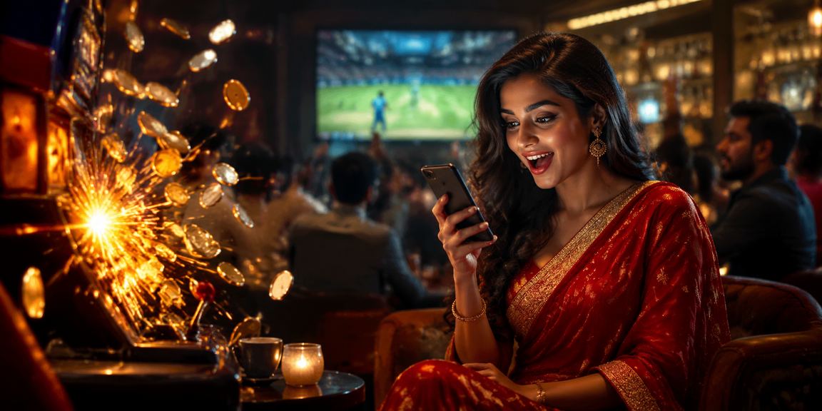 Indian player betting on mobile with cricket event in background